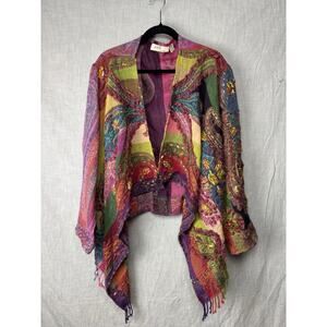 Anu Art to Wear Womens Colorful Wool Lagenlook Ruana Jacket open front L/XL